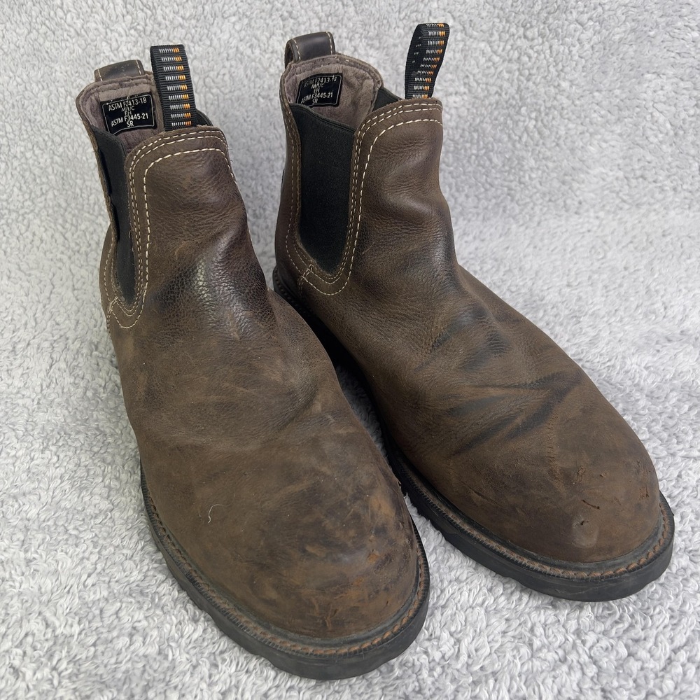 Ariat Boots Mens 14EE Brown Chelsea Steel Toe Waterproof Slip Resistant Work